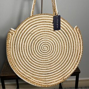 NWT Chloe & Lex Extra Large Round Jute Beach Tote Bag Resort Wear Summer Travel